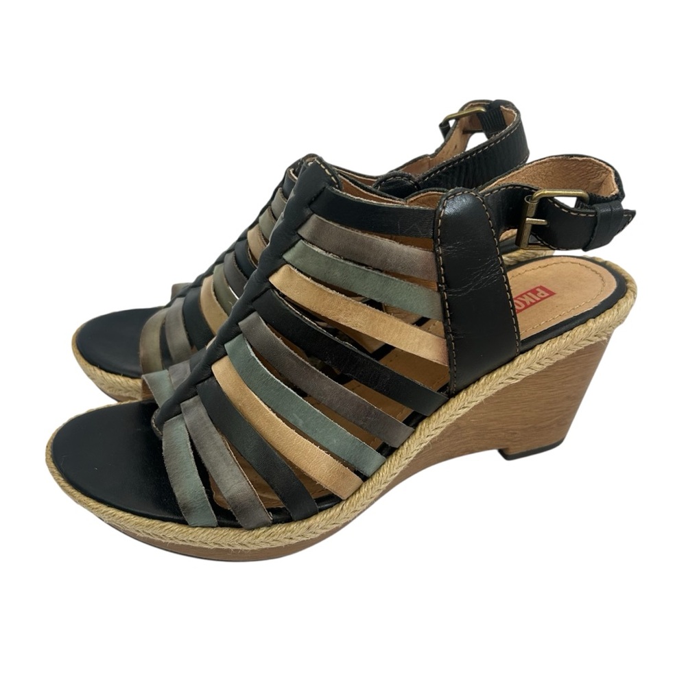 PIKOLONOS Leather Multi-Strap Wedge Sandals 40 us 9 Black Mixed Neutral